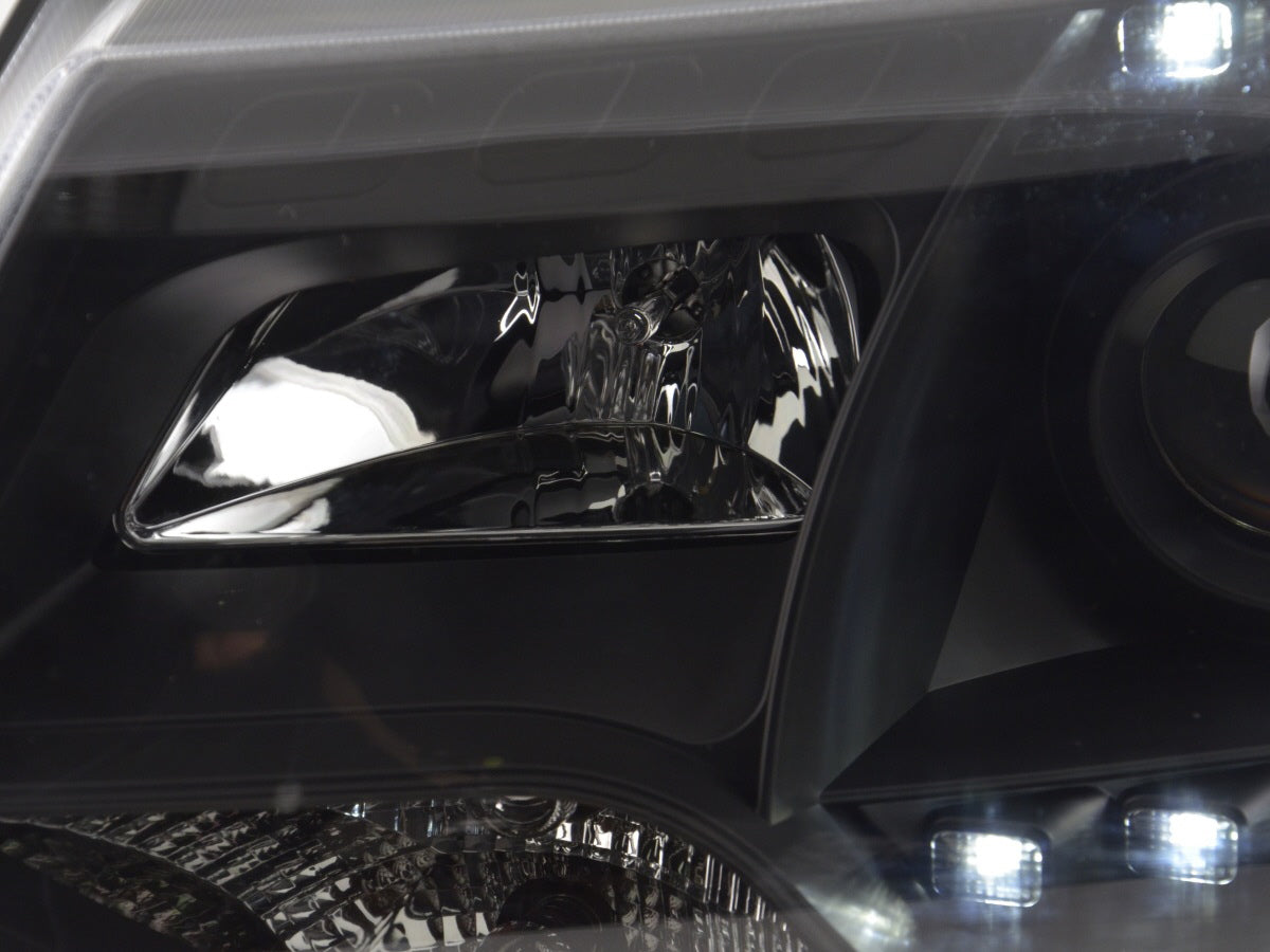 Scheinwerfer Set Daylight LED Tagfahrlicht VW Bus T5 ab 2009 schwarz Scheinwerfer Set Daylight LED Tagfahrlicht VW Bus T5 ab 2009 schwarz